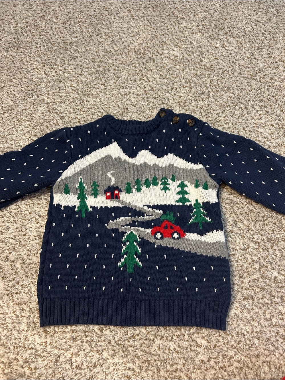 wonder nation Navy Mountain Scene Sweater with Red Car